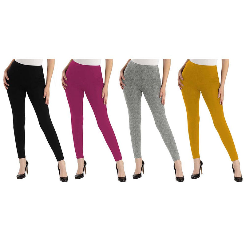 Oasis Home Collection Ultra Soft Stretchable Solid Color Cotton Ankle Fit Leggings - Black , White , Yellow , Pink