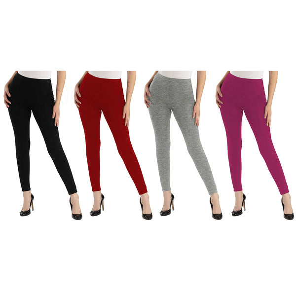 Oasis Home Collection Ultra Soft Stretchable Solid Color Cotton Ankle Fit Leggings - Black , Red , Grey , Pink