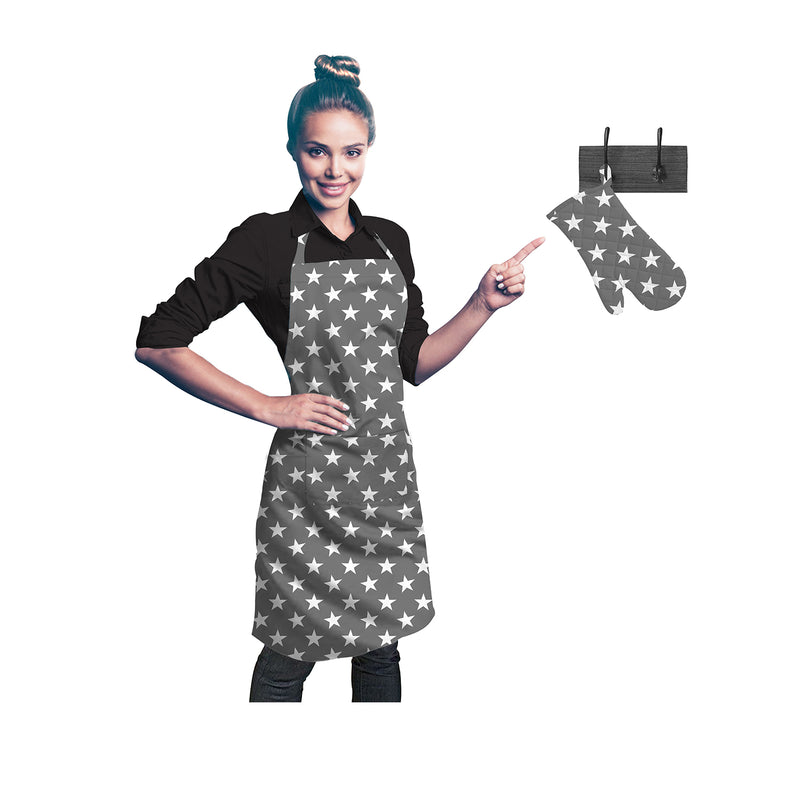 Oasis Home Collection Cotton Printed Apron & Glove  - Grey