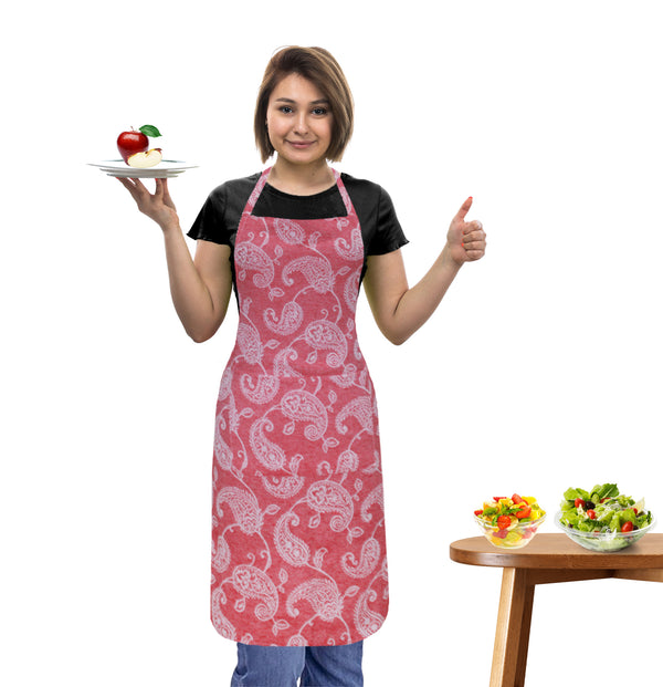 Oasis Home Collection Cotton Jacquard Apron Free Size - Red, Blue, Grey, Black - Paisley Pattern