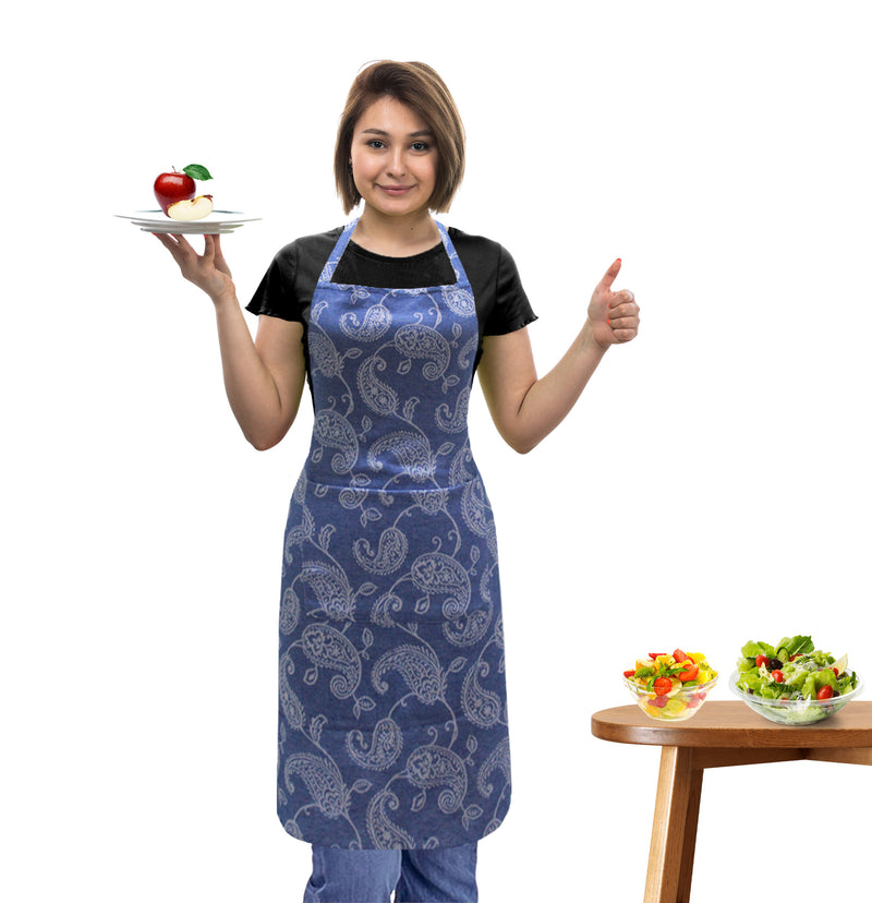 Oasis Home Collection Cotton Jacquard Apron Free Size - Red, Blue, Grey, Black - Paisley Pattern