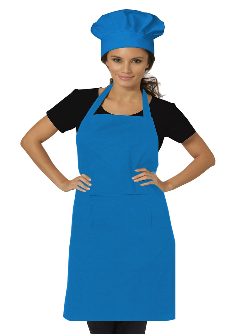 Oasis Home Collection Cotton Solid Adult Apron With Chef Cap  -  Blue