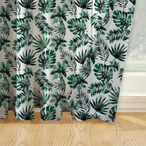 Oasis Home Collection Cotton Printed Eyelet Curtain – Dark Green - 5 feet, 7 feet, 9 feet
