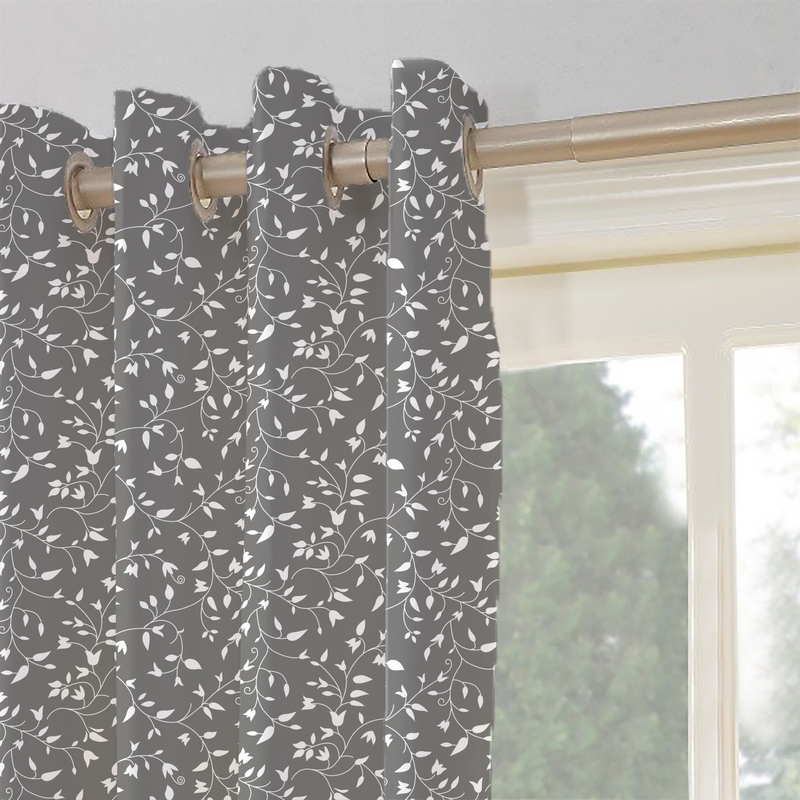 Oasis Home Collection Cotton Printed Eyelet Curtain – Floral, Grey - 5 feet, 7 feet, 9 feet