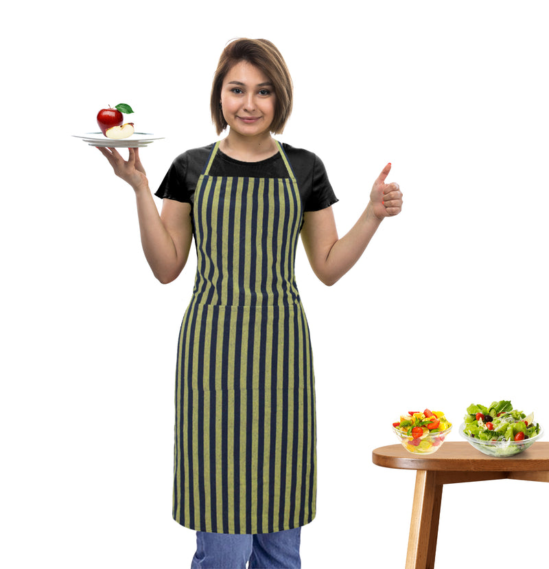 Oasis Home Collection Cotton Yarn Dyed  Apron Free Size  - Yellow&Blue, Yellow - Striped Pattern