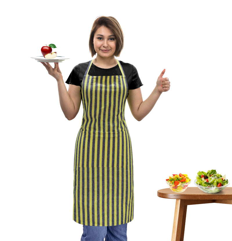Oasis Home Collection Cotton Yarn Dyed  Apron Free Size  - Yellow&Blue, Yellow - Striped Pattern