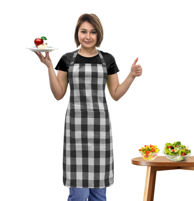 Oasis Home Collection Cotton Yarn Dyed Apron Free Size  - Red, Navy Blue, Black - Checked Pattern