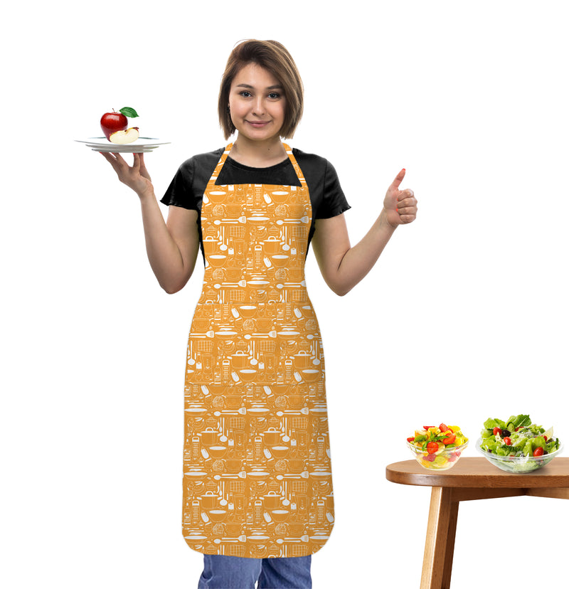 Oasis Home Collection Cotton Printed Apron Free Size - Orange, Grey- Printed Pattern