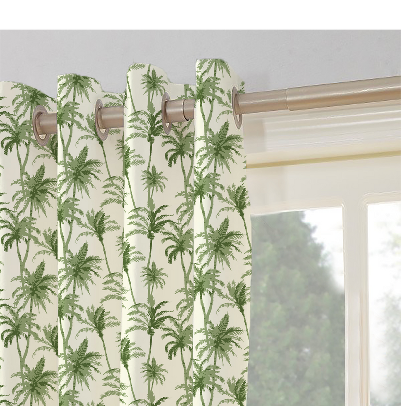 Oasis Home Collection Cotton Printed Eyelet Curtain –  Green - 5 feet, 7 feet, 9 feet