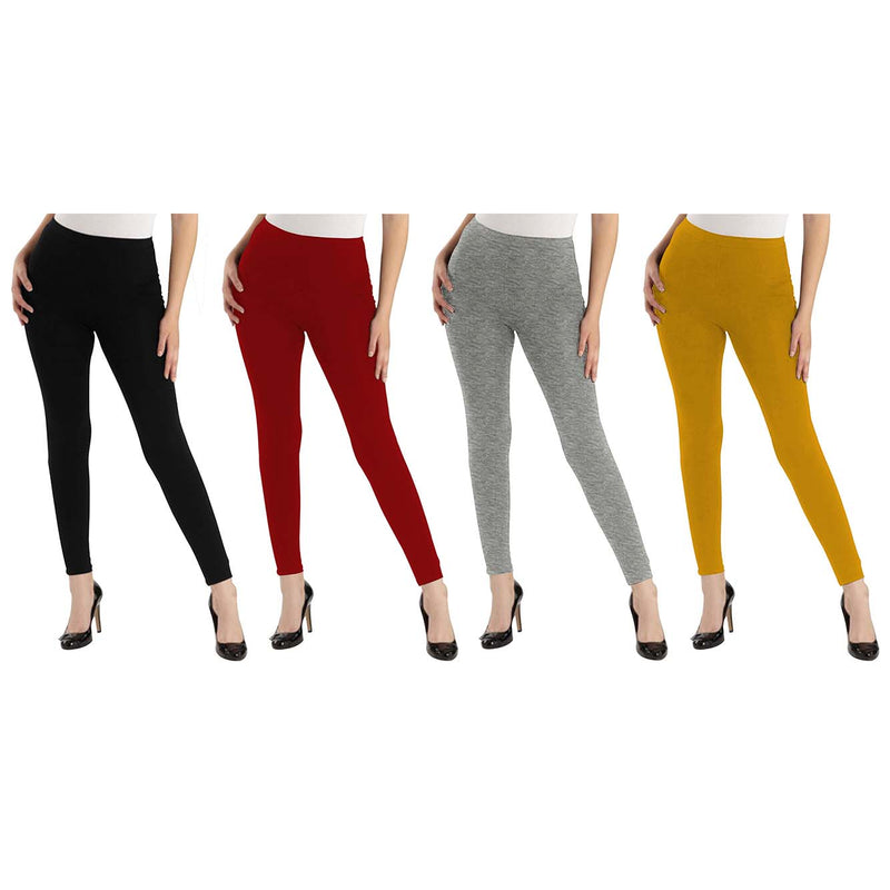 Oasis Home Collection Ultra Soft Stretchable Solid Color Cotton Ankle Fit Leggings - Black , Red , Grey , Yellow