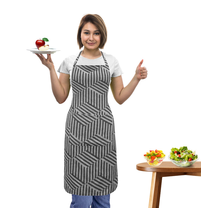 Oasis Home Collection Cotton Jacquard Apron Free Size - Red, Blue, Grey, Black - Striped Pattern