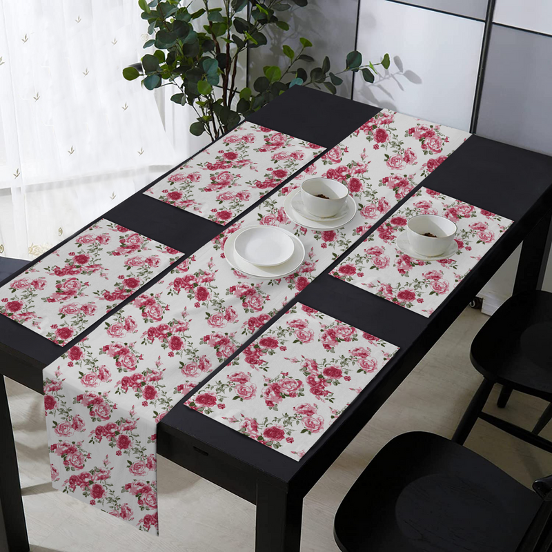 Oasis Home Collection Cotton Printed Table Runner With Place Mat - Pink