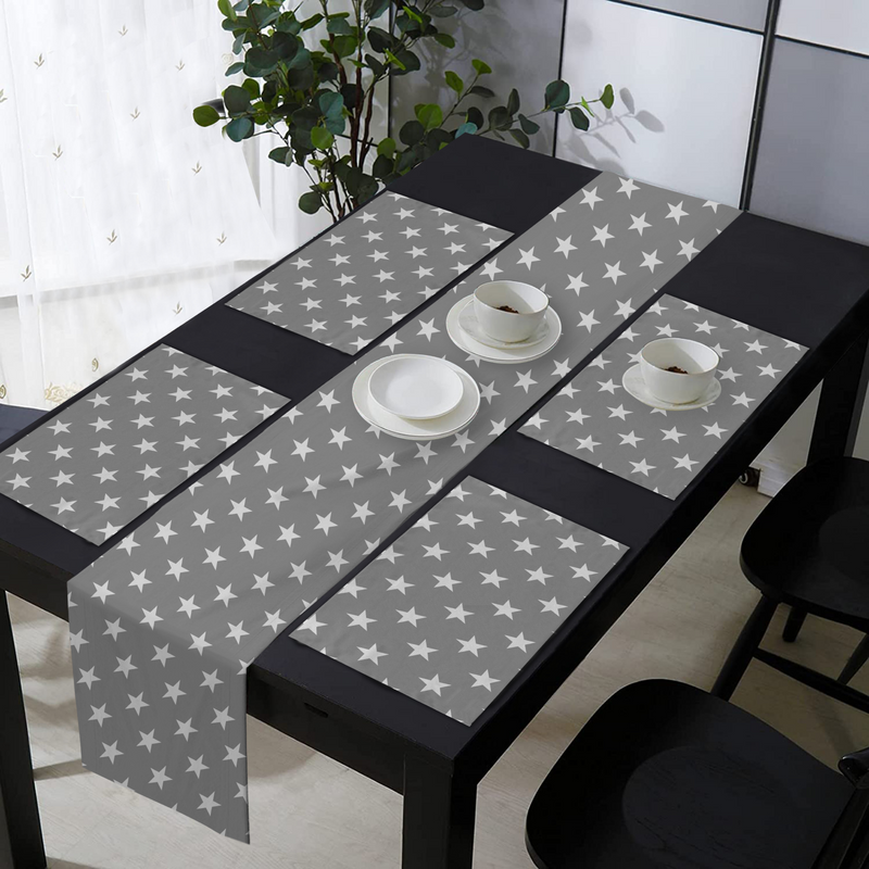 Oasis Home Collection Cotton Printed Table Runner With Place Mat - Black, Pink, Grey