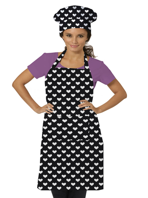 Oasis Home Collection Cotton Printed Adult Apron With Chef Cap  -  Black Heart