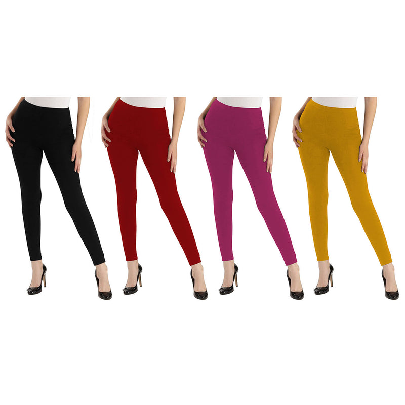 Oasis Home Collection Ultra Soft Stretchable Solid Color Cotton Ankle Fit Leggings -Black , Red , Pink , Yellow