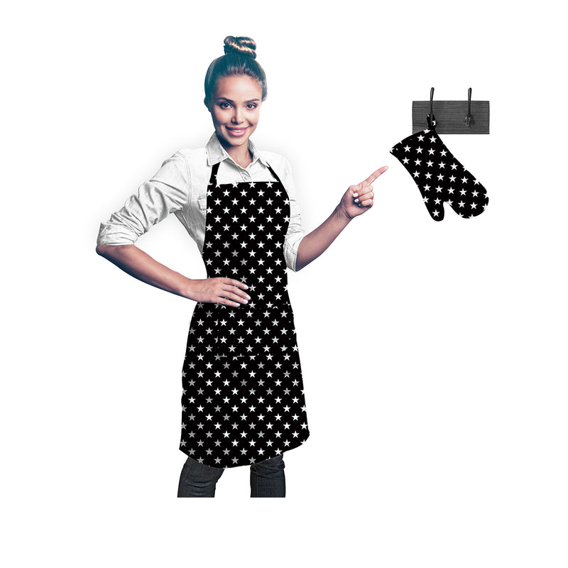 Oasis Home Collection Cotton Printed Apron & Glove - Pink, Black, Grey