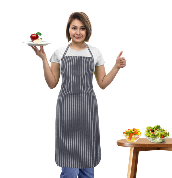 Oasis Home Collection Cotton Yarn Dyed  Apron Free Size  - Blue, Grey, Black, Red  -  Striped Pattern
