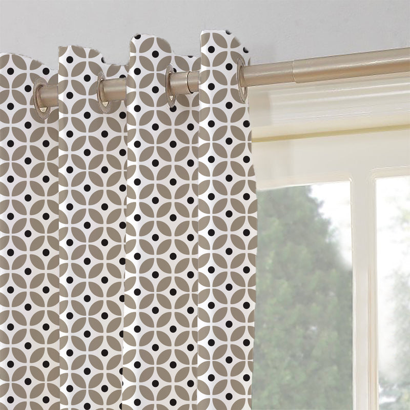 Oasis Home Collection Cotton Printed Eyelet Curtain – Beige - 5 feet, 7 feet, 9 feet