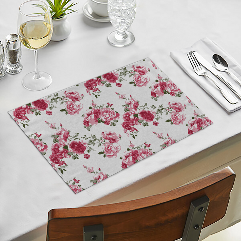 Oasis Home Collection Cotton Printed Table Runner With Place Mat - Pink