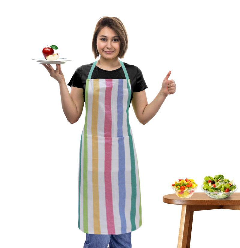 Oasis Home Collection Cotton Yarn Dyed Apron Free Size  - Multicolor -Striped & Checked Pattern
