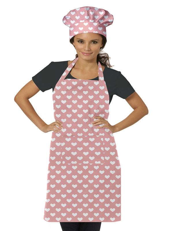Oasis Home Collection Cotton Printed Adult Apron With Chef Cap  -  Pink Heart
