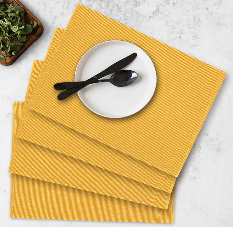 Oasis Home Collection Cotton Solid Rib Kitchen Place Mat - Yellow - 4 Piece Pack