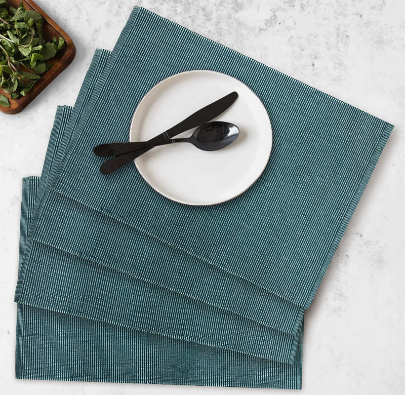 Oasis Home Collection Cotton Solid Rib Kitchen Place Mat - Blue - 4 Piece Pack