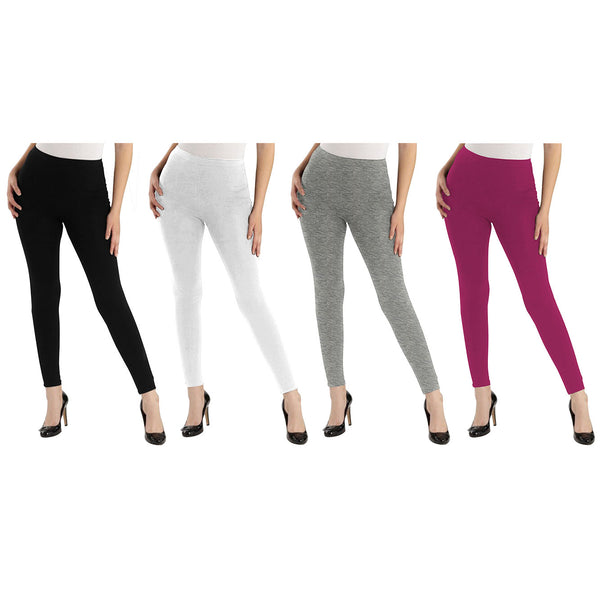 Oasis Home Collection Ultra Soft Stretchable Solid Color Cotton Ankle Fit Leggings - Black , White , Grey , Pink