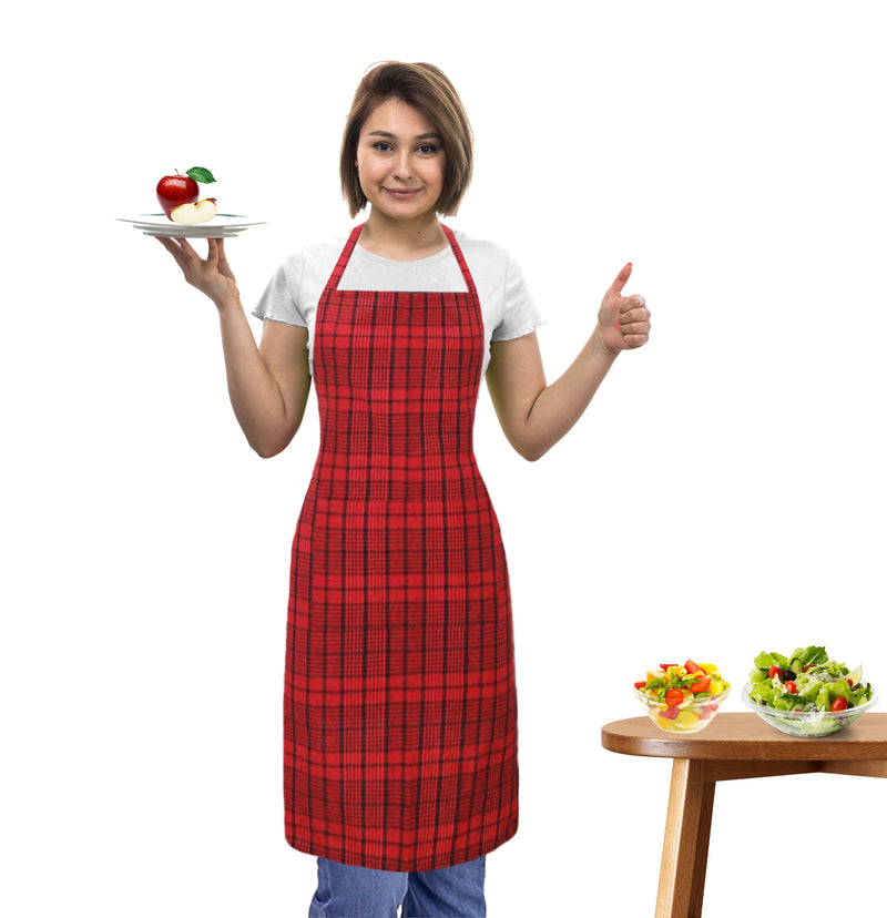 Oasis Home Collection Cotton Yarn Dyed  Apron Free Size  - Red, Maroon, Brown, -  Checked Pattern