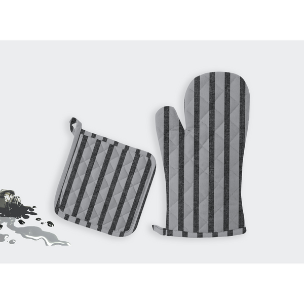 Oasis Home Collections Yarn Dyed Pot Holder And Gloves Set - Grey