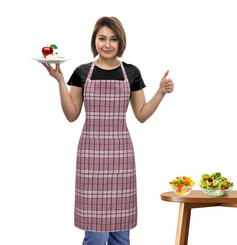 Oasis Home Collection Cotton Yarn Dyed  Apron Free Size  - Red, Maroon, Brown, -  Checked Pattern