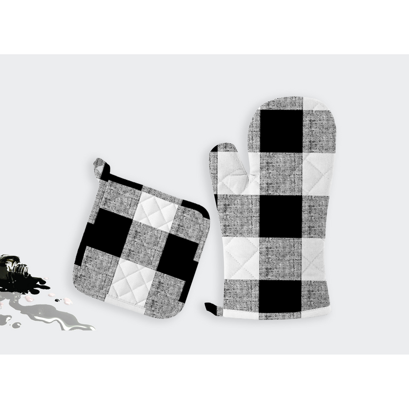 Oasis Home Collections Yarn Dyed Pot Holder And Gloves Set - Black Check