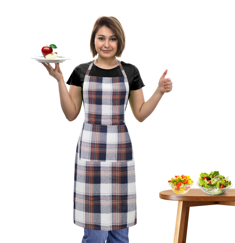 Oasis Home Collection Cotton Yarn Dyed  Apron Free Size  - Grey, Blue -  Checked Pattern
