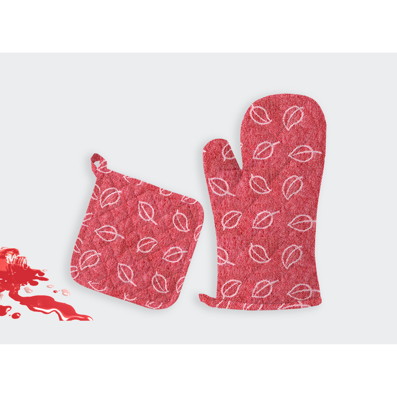 Oasis Home Collections Yarn Dyed Pot Holder And Gloves Set - Red