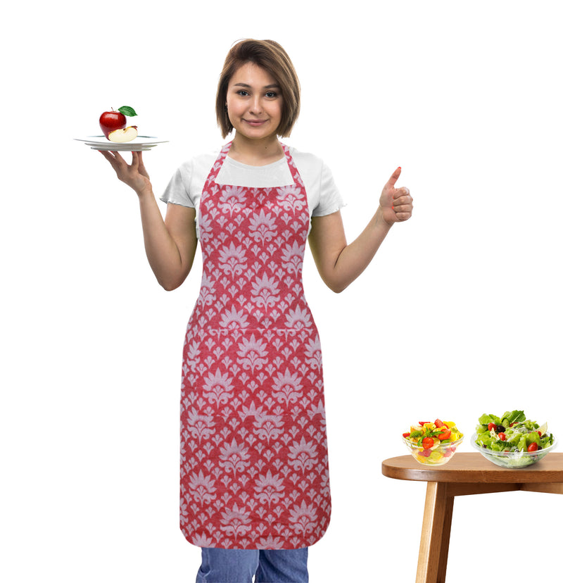Oasis Home Collection Cotton Jacquard Apron Free Size - Red, Blue, Grey, Black - Floral Pattern