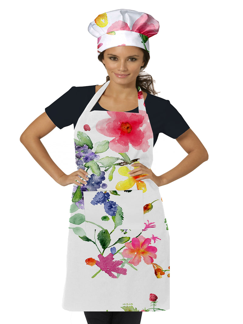 Oasis Home Collections Cotton Printed Adult Apron With Chef Cap  -  WATER COLOR