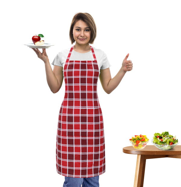 Oasis Home Collection Cotton Yarn Dyed  Apron Free Size  -  Red  -  Checked  Pattern