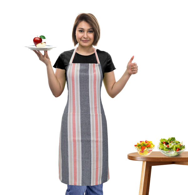 Oasis Home Collection Cotton Yarn Dyed  Apron Free Size  - Orange -  Striped  Pattern