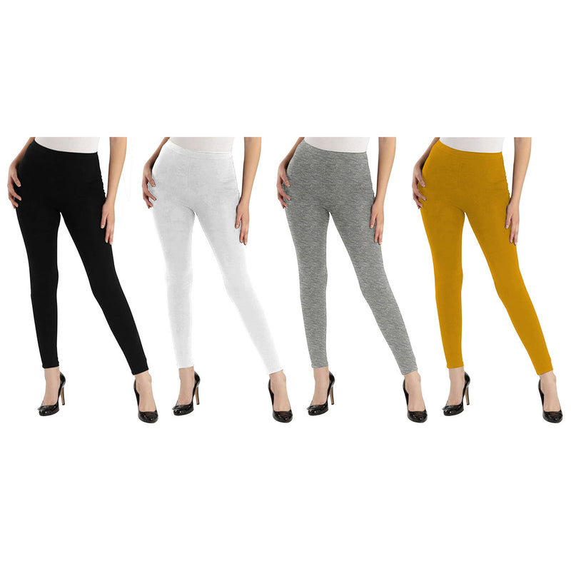 Oasis Home Collection Ultra Soft Stretchable Solid Color Cotton Ankle Fit Leggings - Black , White , Grey , Yellow