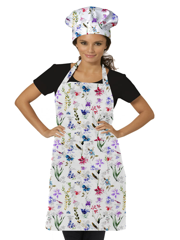 Oasis Home Collection Cotton Printed Adult Apron With Chef Cap  - Multi Flower