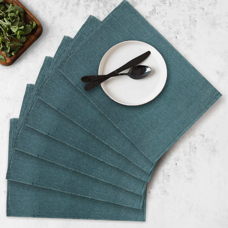 Oasis Home Collection Cotton Solid Rib Kitchen Place Mat - Blue - 6 Piece Pack