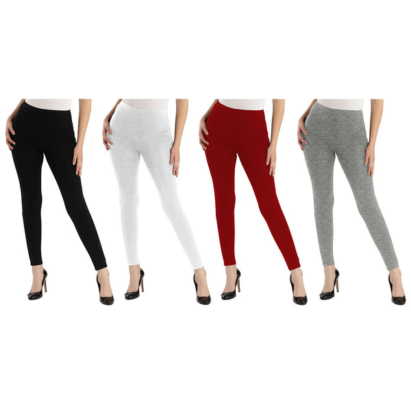 Oasis Home Collection Ultra Soft Stretchable Solid Color Cotton Ankle Fit Leggings - Black , White , Red , Grey
