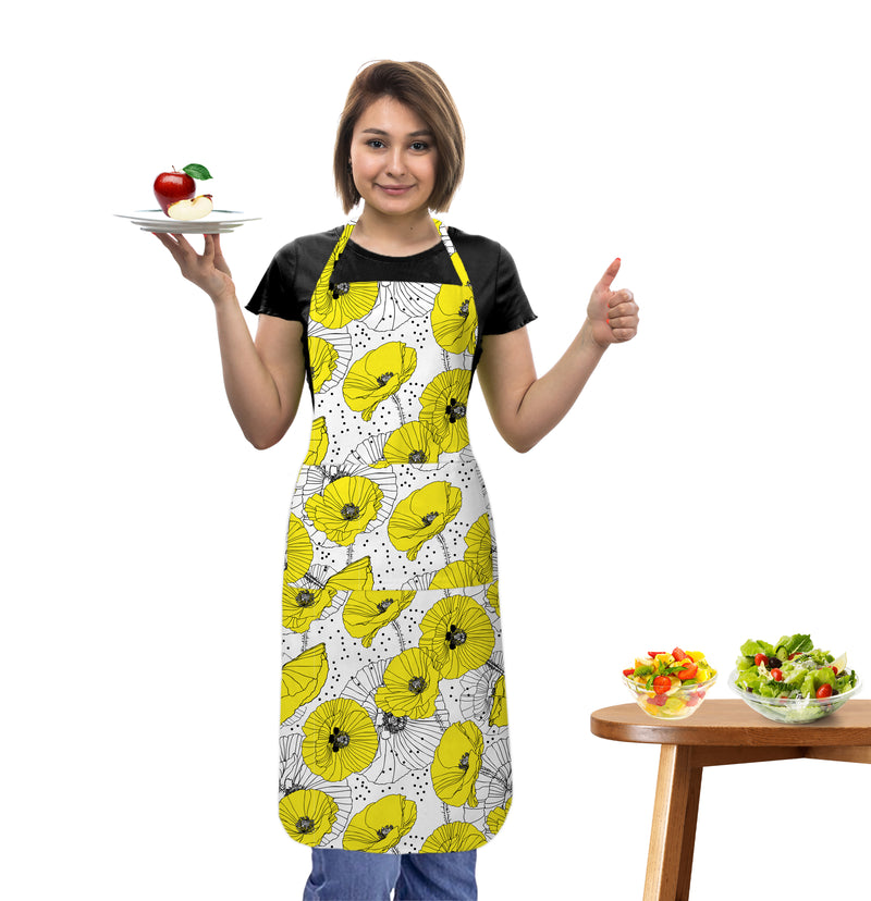 Oasis Home Collection Cotton Printed Apron Free Size - Blue , Yellow - Floral Pattern