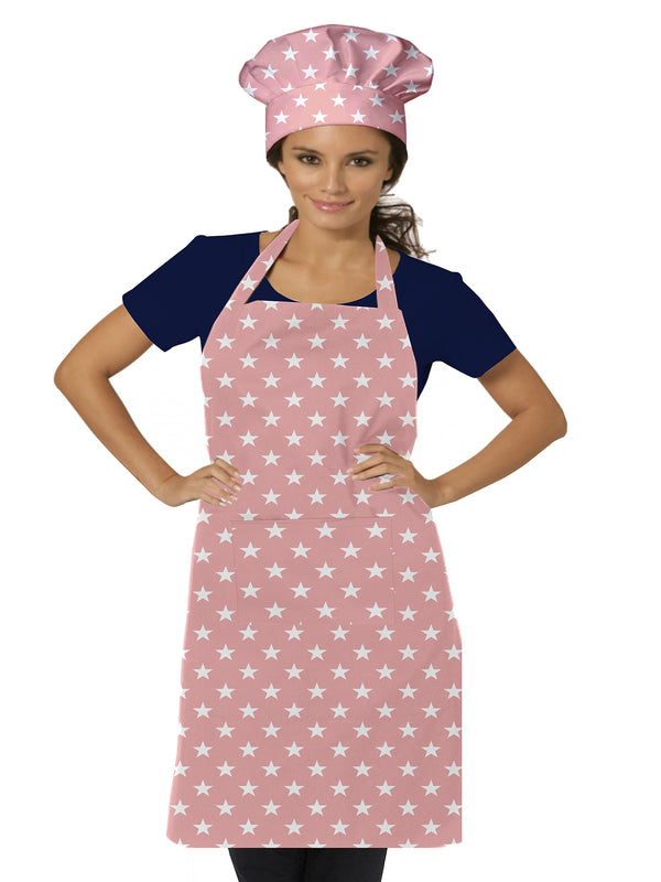 Oasis Home Collection Cotton Printed Adult Apron With Chef Cap  -  Pink Star