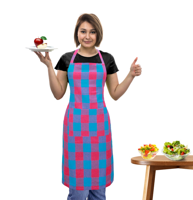 Oasis Home Collection Cotton Yarn Dyed  Apron Free Size  -Pink, Blue, Maroon-  Checked Pattern