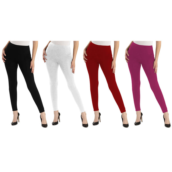 Oasis Home Collection Ultra Soft Stretchable Solid Color Cotton Ankle Fit Leggings - Black , White , Red , Pink