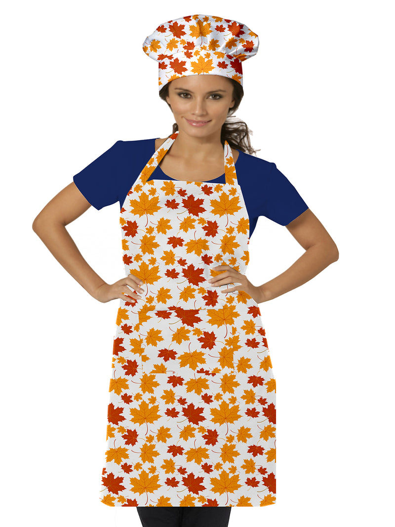 Oasis Home Collection Cotton Printed Adult Apron With Chef Cap  -  Canadian Leaf