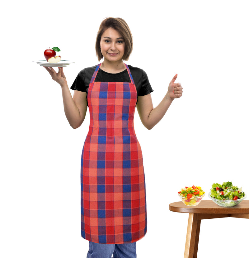 Oasis Home Collection Cotton Yarn Dyed  Apron Free Size  -Orange , Maroon -  Checked Pattern