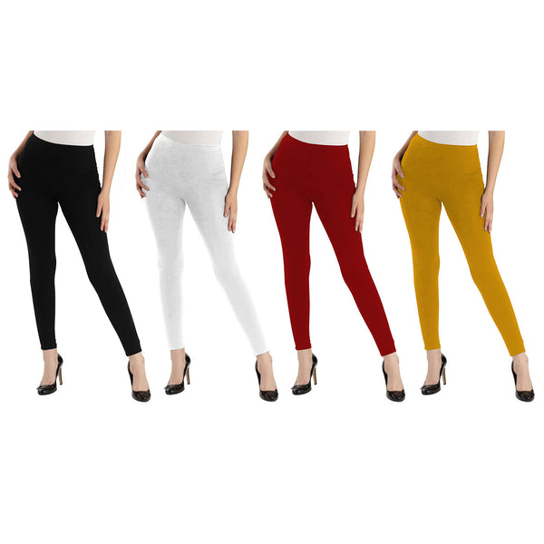 Oasis Home Collection Ultra Soft Stretchable Solid Color Cotton Ankle Fit Leggings - Black , White , Red , Yellow