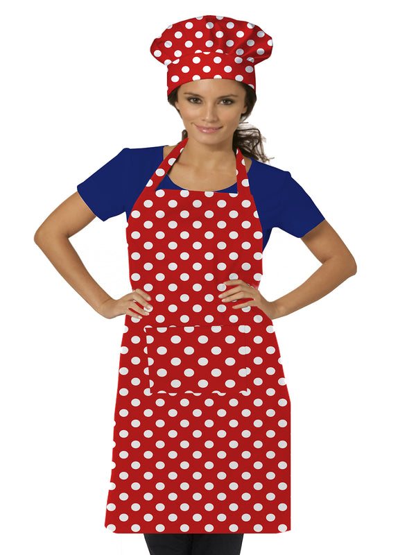 Oasis Home Collection Cotton Printed Adult Apron With Chef Cap  - Red Dot